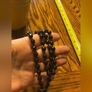 Vintage signed Austria beaded MCM Retro Art Deco necklace black glass beads